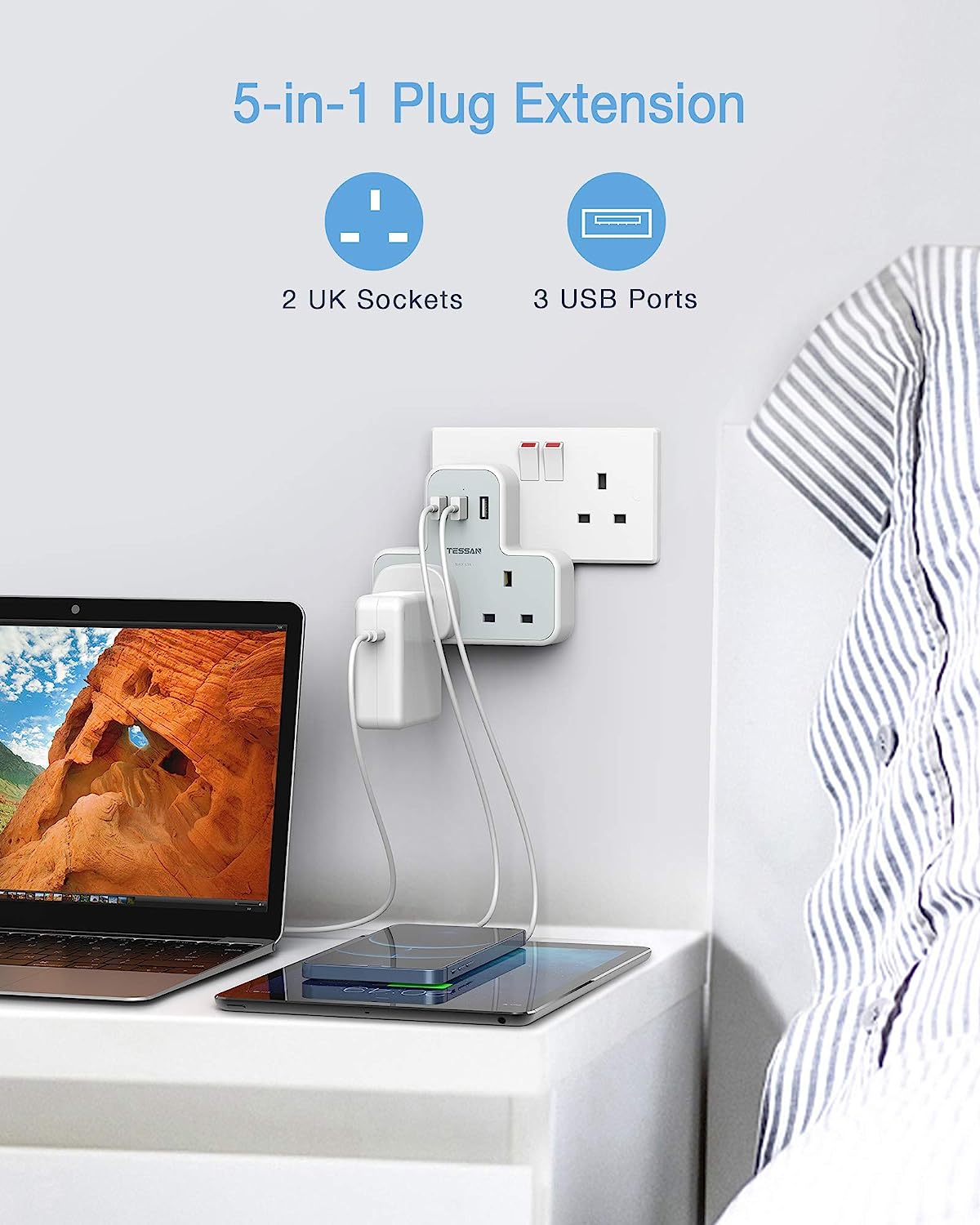 Multi Plug Extension 2 AC outlets 3 USB slots