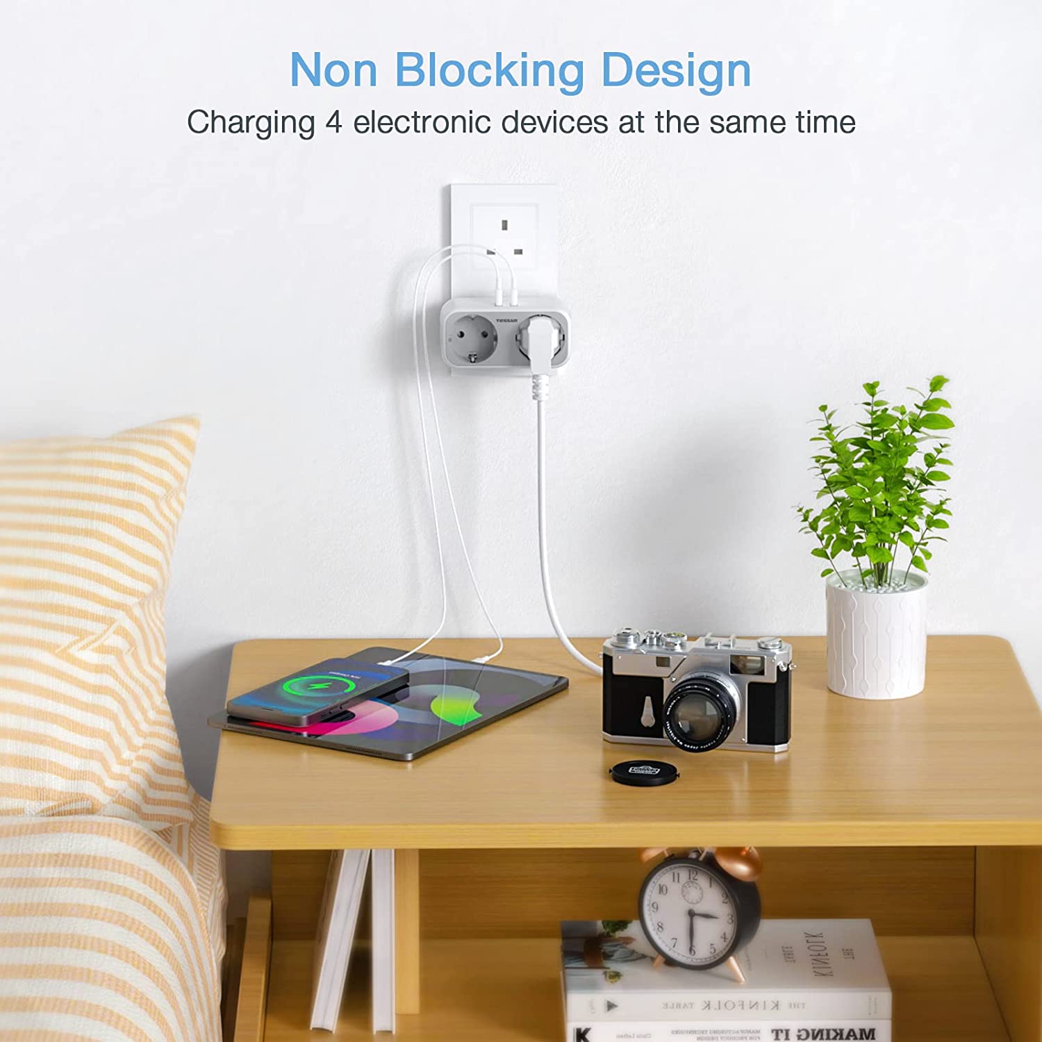 EU to UK Plug Adapter with 2 Outlets 2 USB Ports