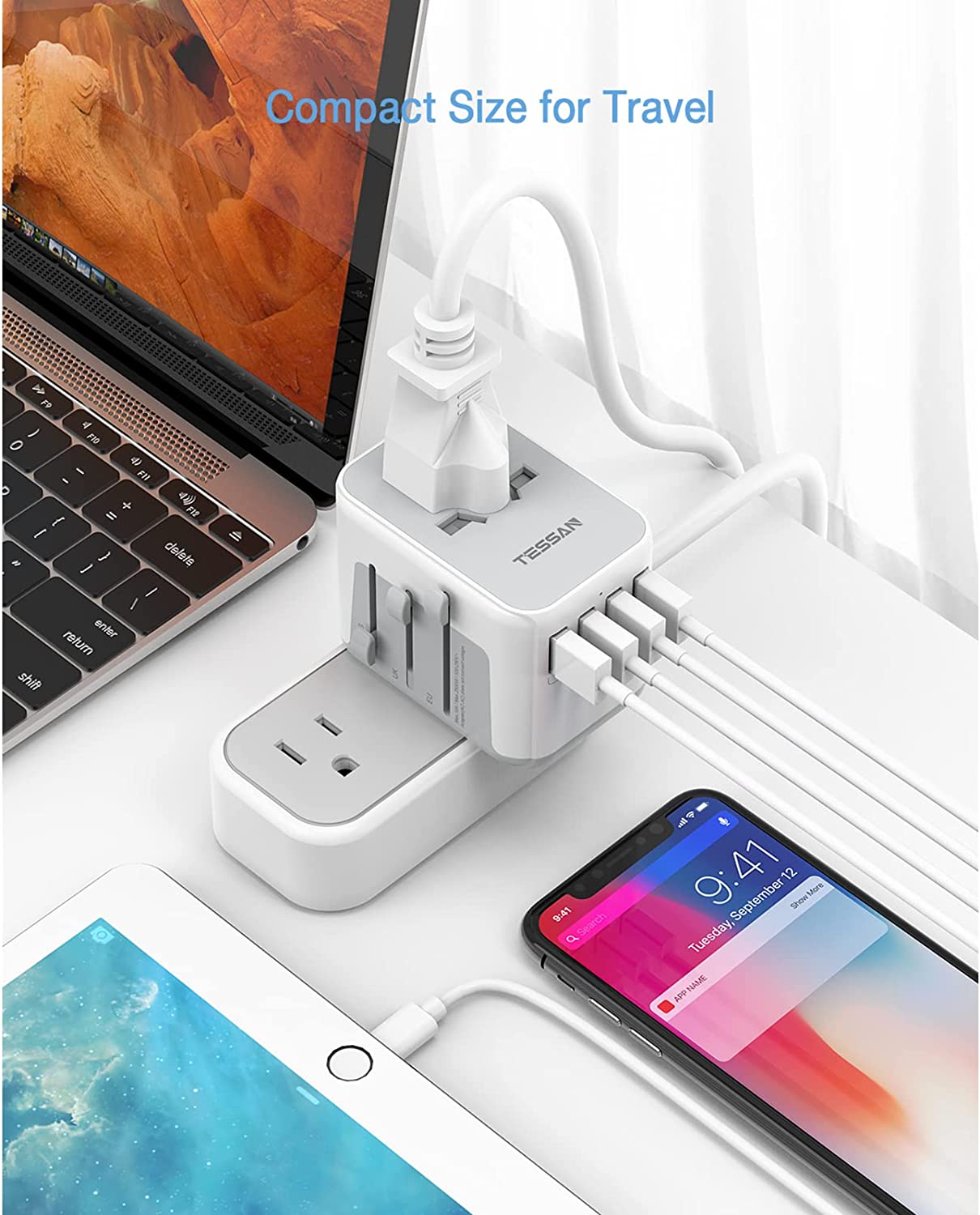 Universal Travel Adapter Worldwide with 4 USB Ports 1 AC Socket