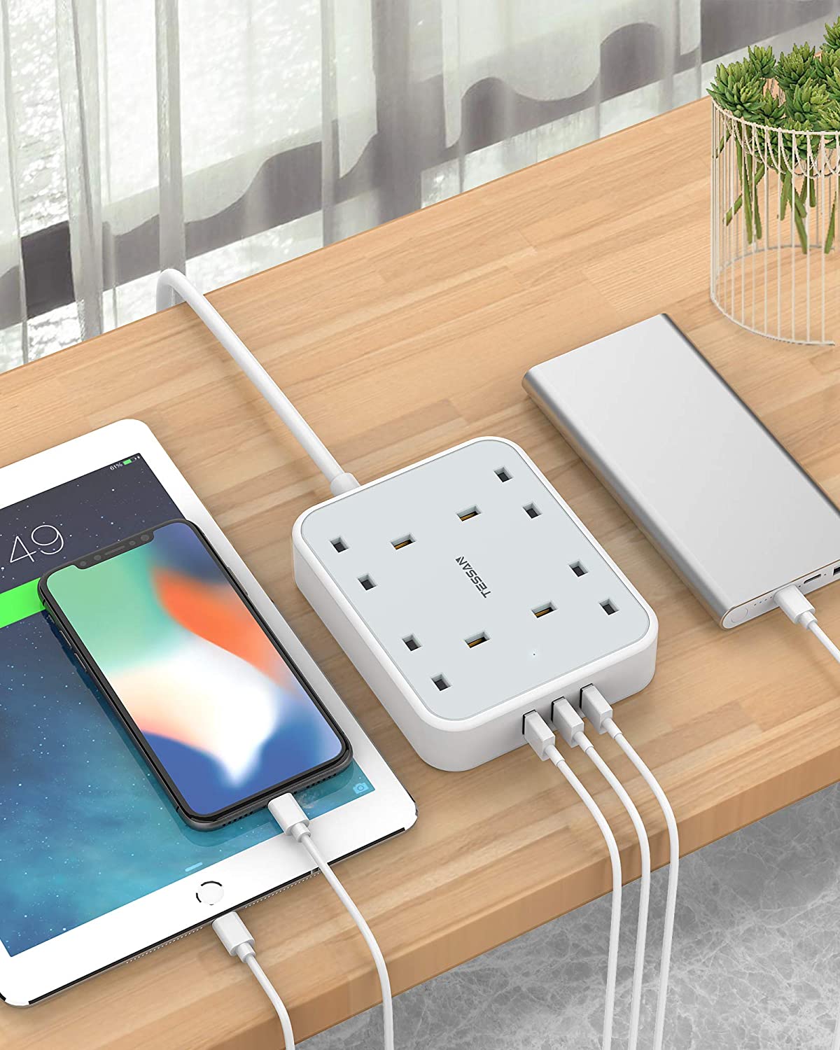 Power Strip 13A 4 Way Multi Plug Extension Cable with 2M Cord