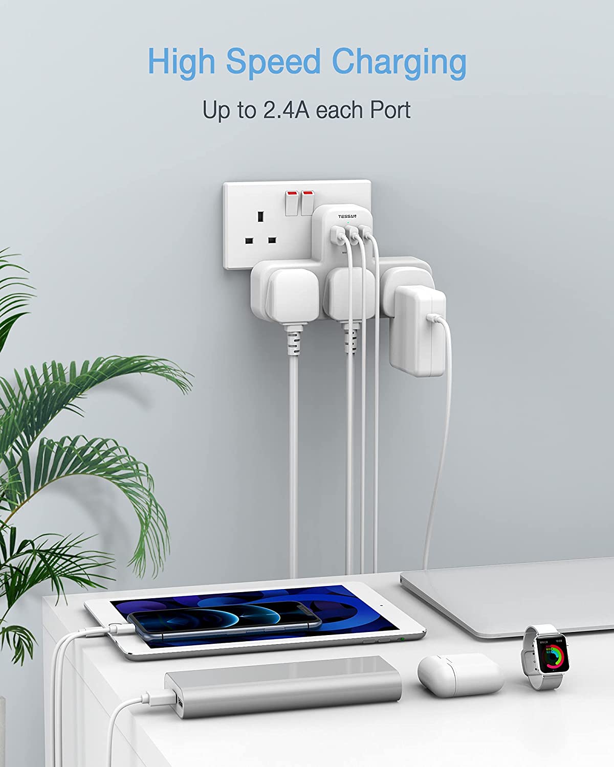 Extension Plug with 3 AC Outlets and 3 USB Ports