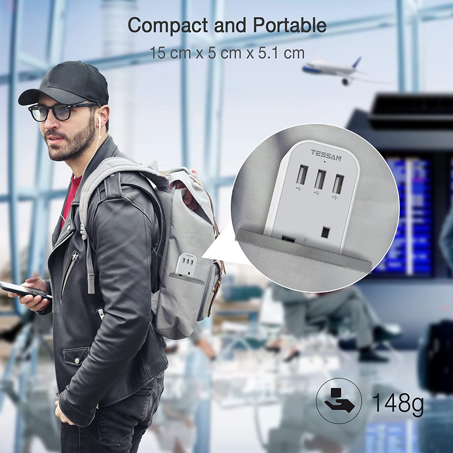 UK to USA Travel Adapter with 3 USB