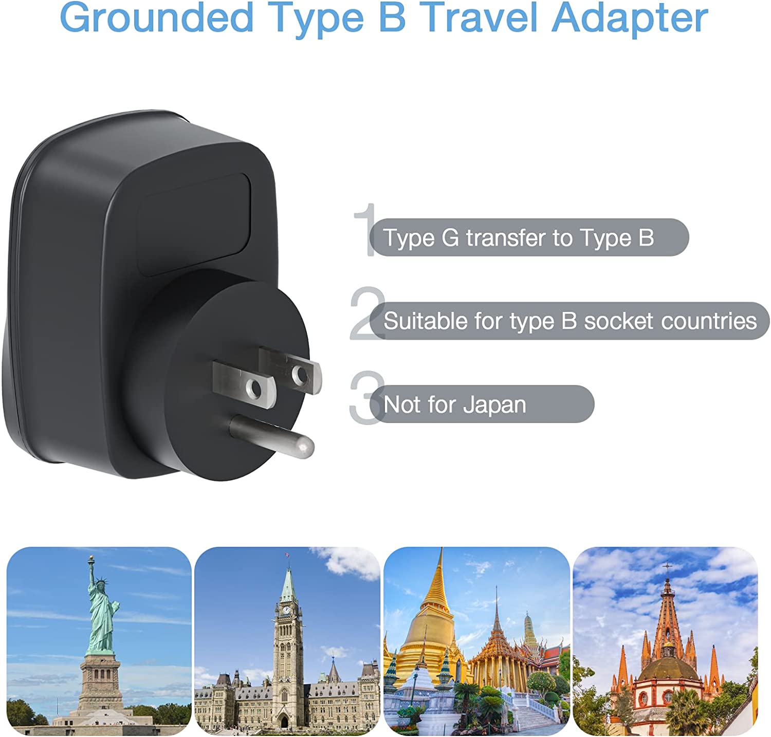 UK to USA 3 in 1 Travel Adapte with 2 USB