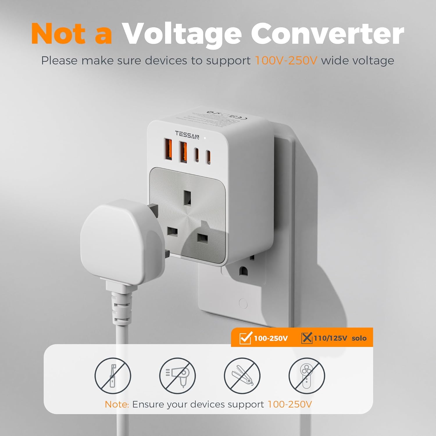 TESSAN Foldable 20W Fast Charging UK to US Adapter