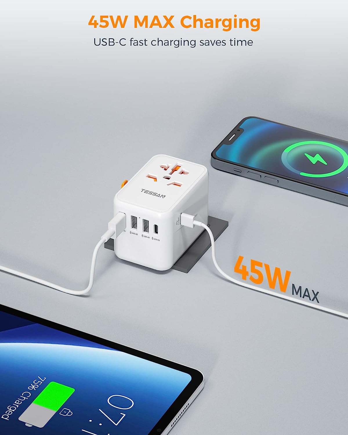 TESSAN 45W PD USB C Universal Travel Adapter