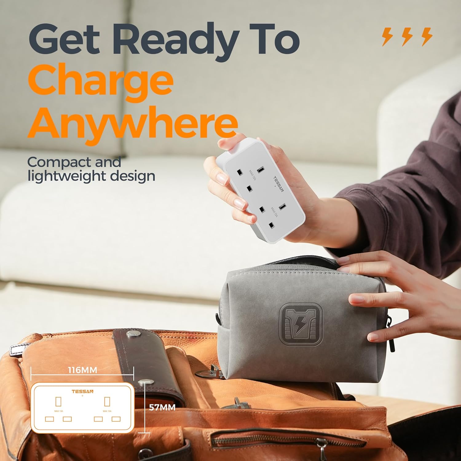 TESSAN Double Plug Adapter UK with 2 USB