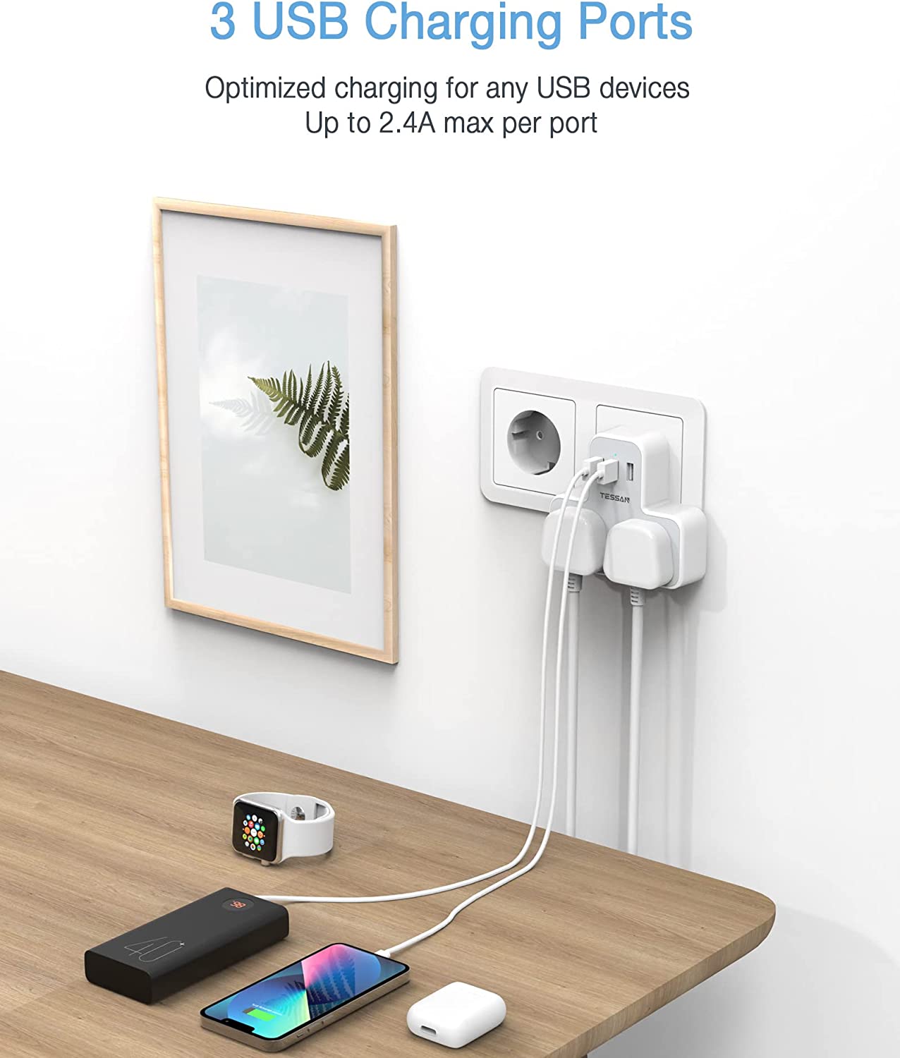 UK to European Plug Adapter with 3 USB