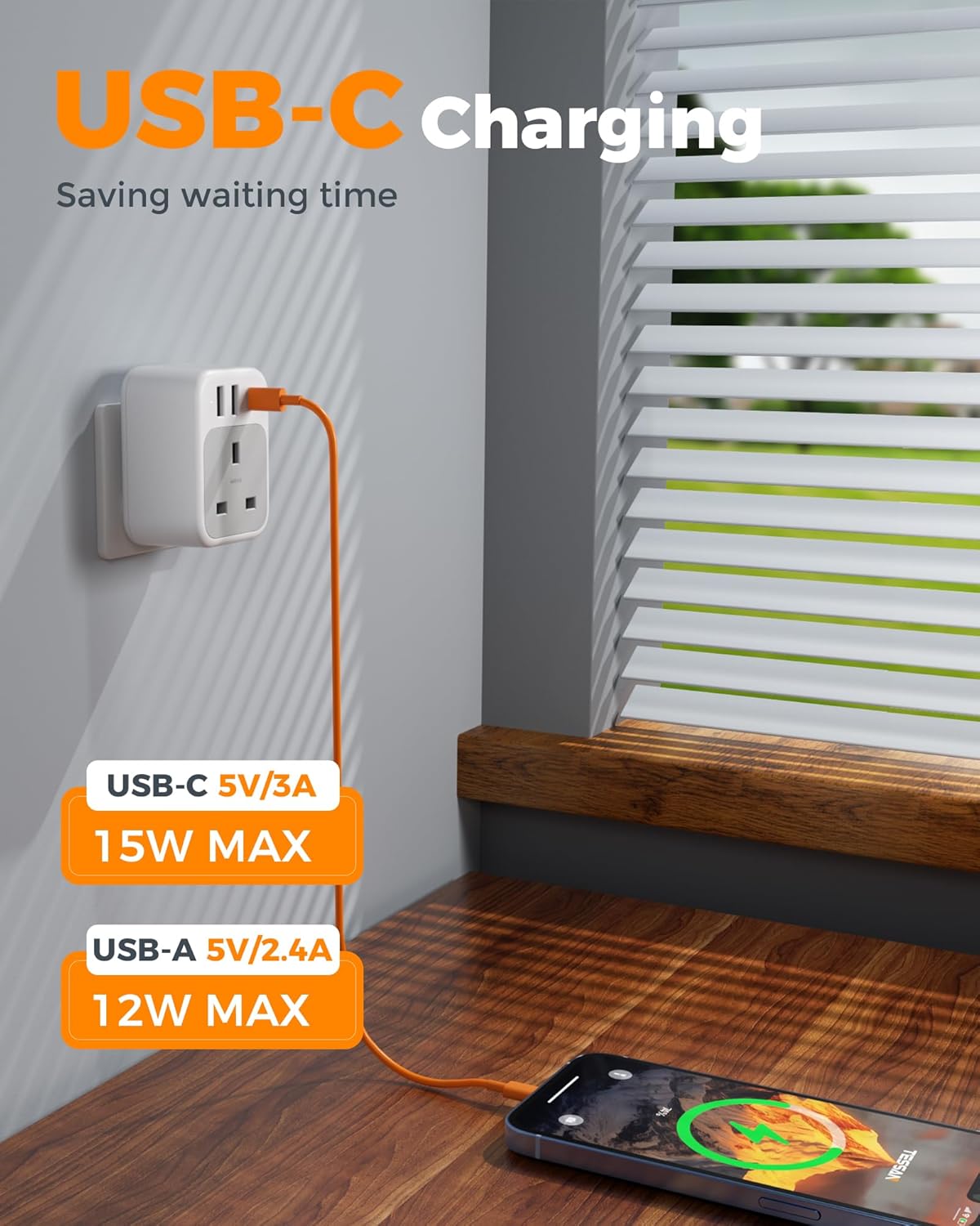 TESSAN 4-in-1 UK to India USB-C Adapter