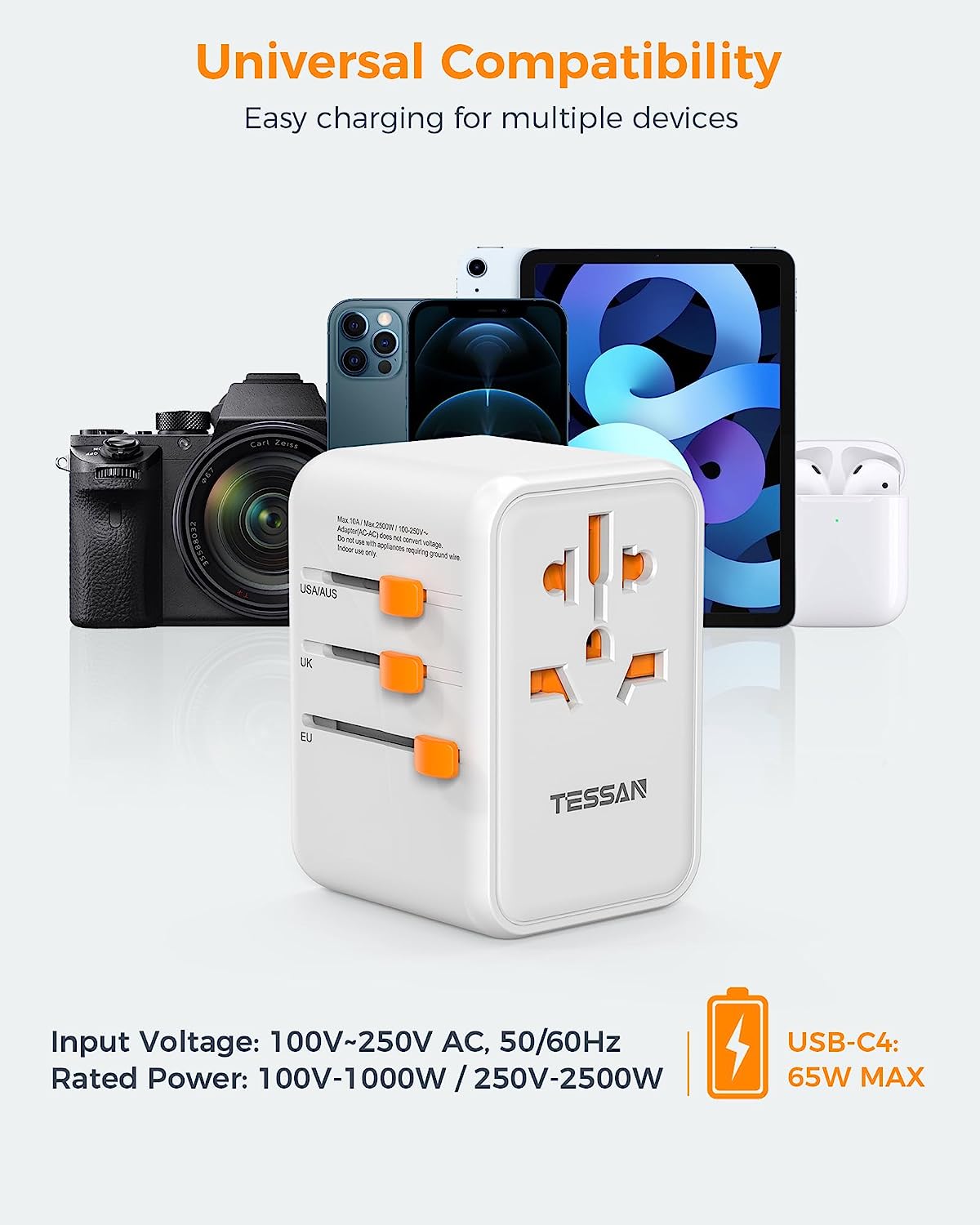 TESSAN 65W PD 5-Port USB Universal Travel Adapter