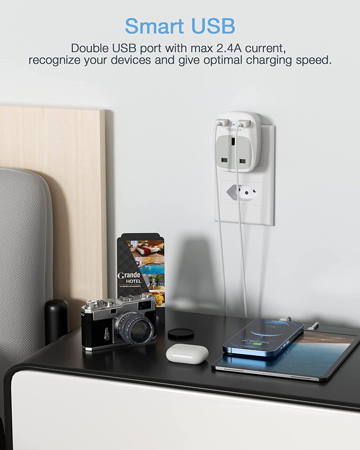 UK to Switzerland Plug Adapter with 2 USB