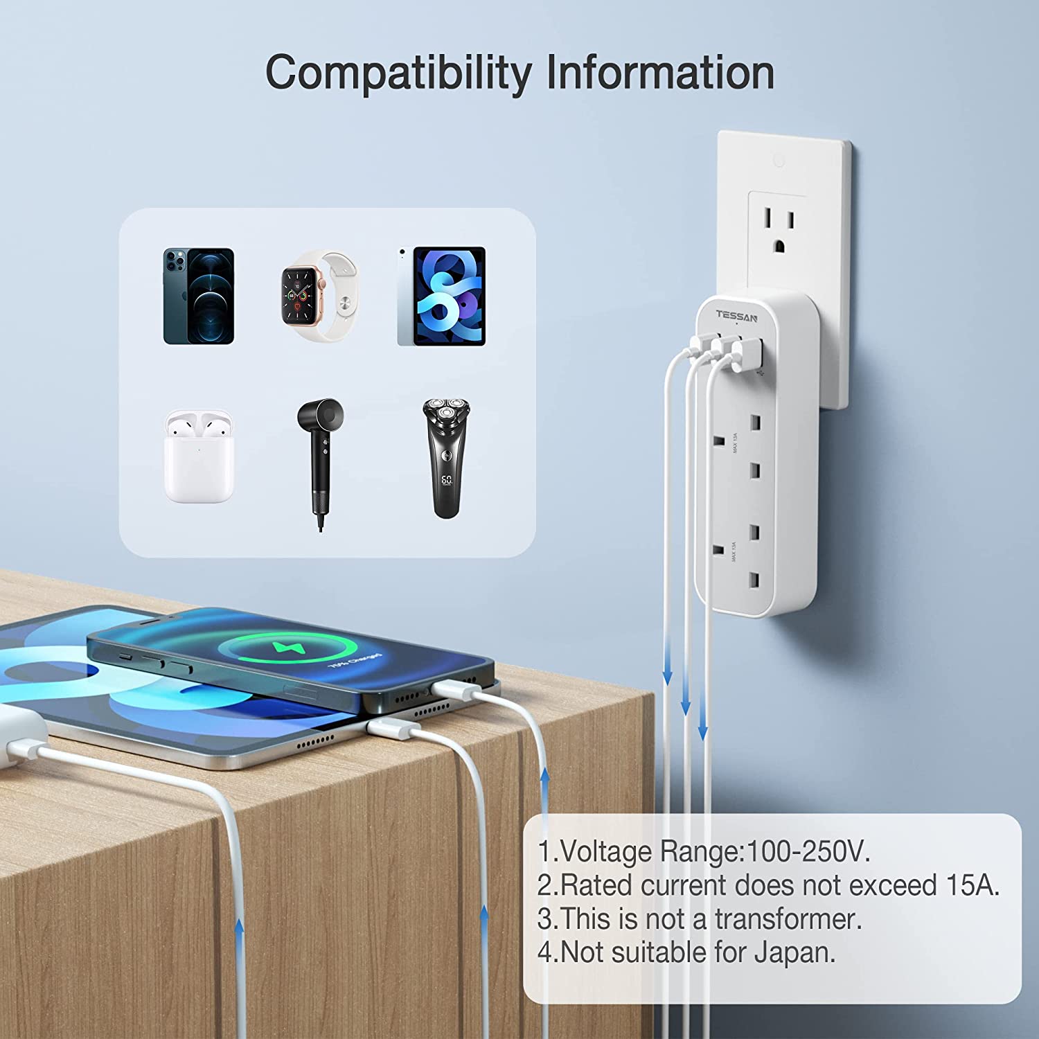 UK to USA Travel Adapter with 3 USB