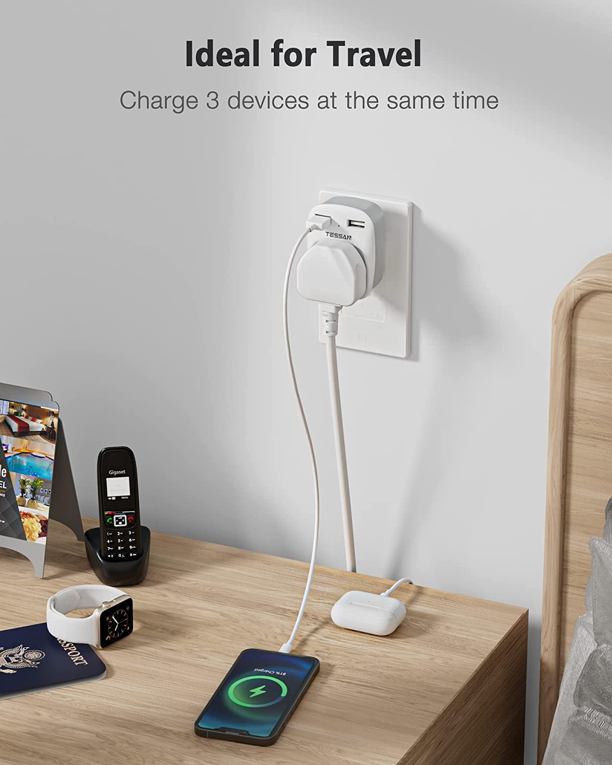 UK to India Travel Adapter 1 outlets and 2 USB ports