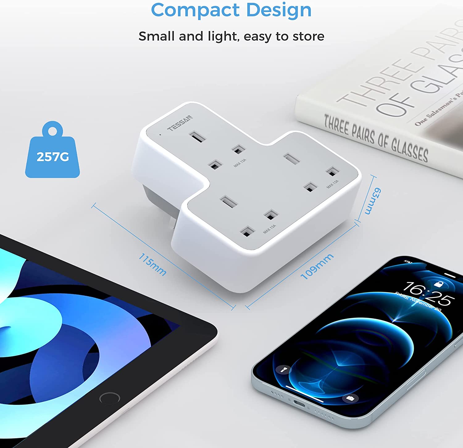Extension Plug 3 Way Plug Extension Adapter Plug UK
