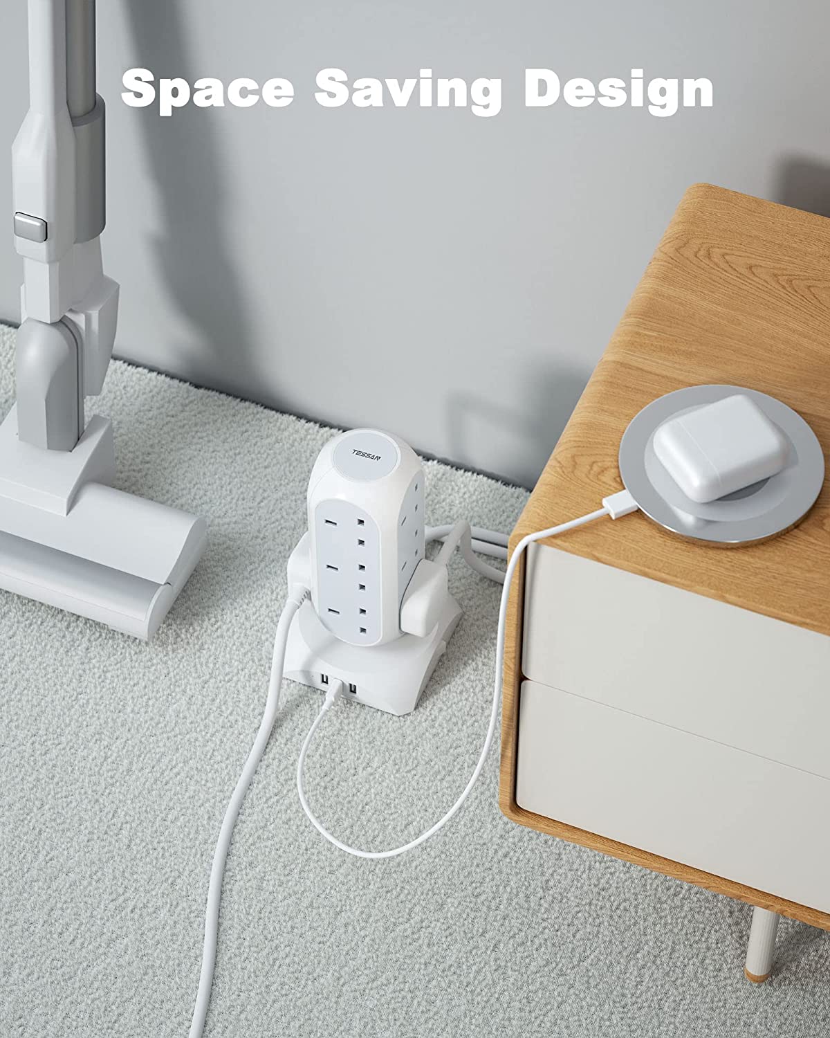 Tower Plug Extension12 Way Multi Plug Socket 3 USB Ports with 2M Cable