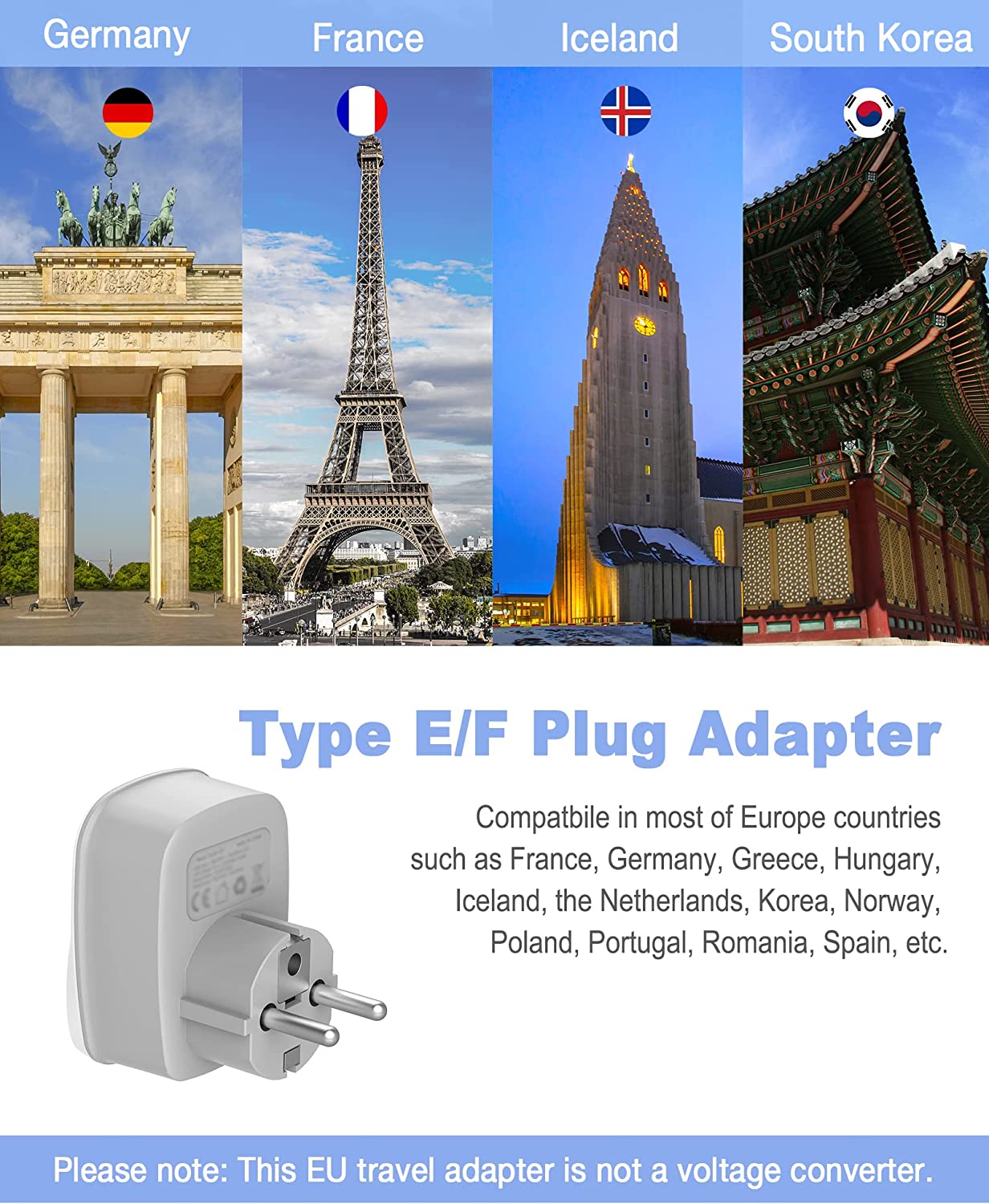 UK to European Plug Adapter 3 Pack