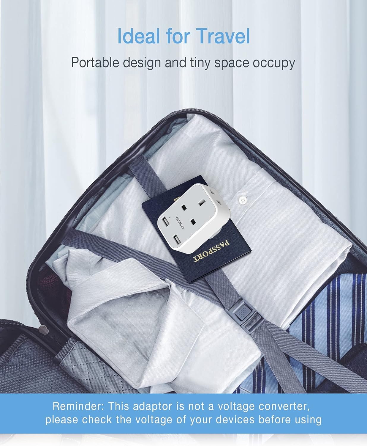 TESSAN 2-Pin Plug Adapter with Dual USB Ports