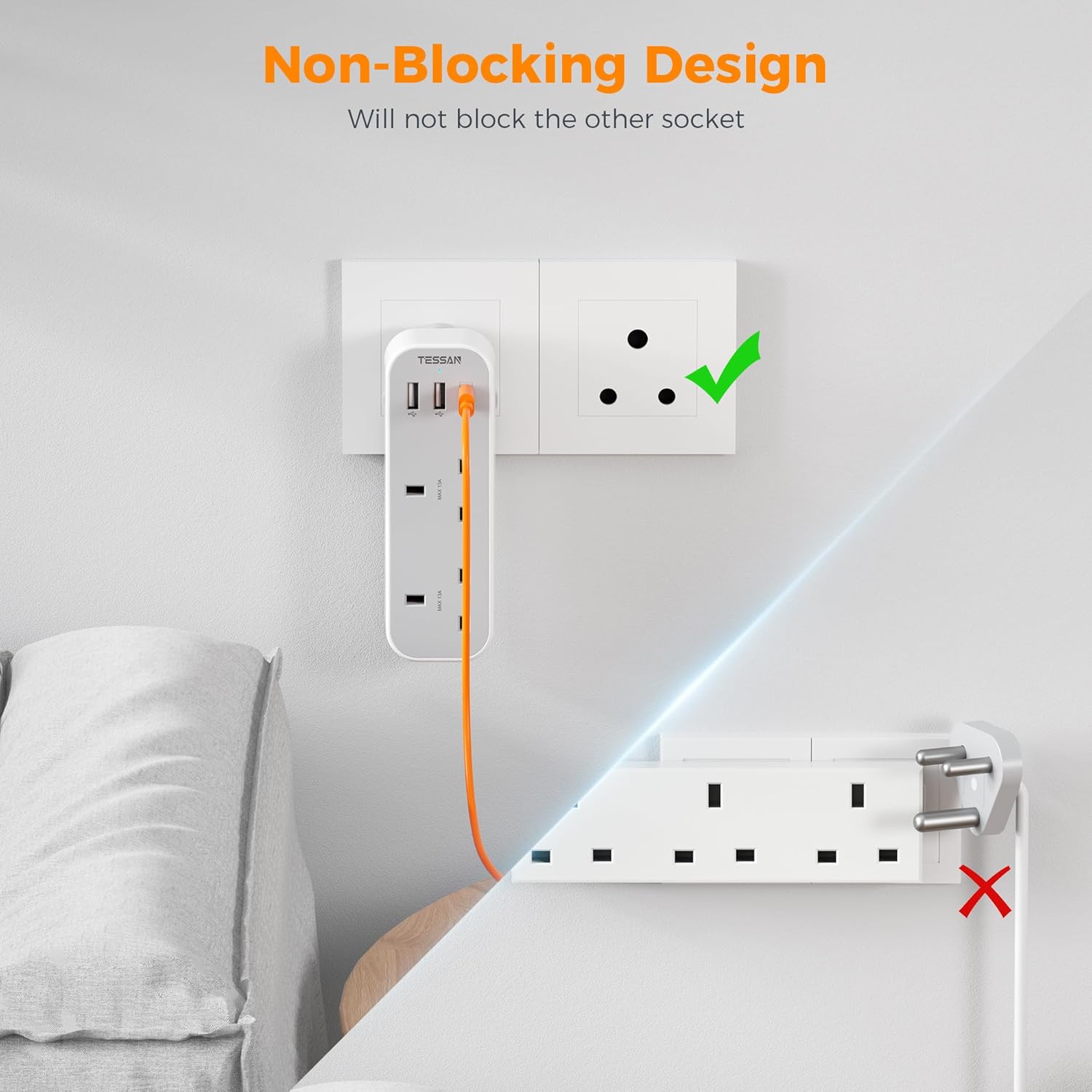 TESSAN 5-Port UK to South Africa Travel Adapter