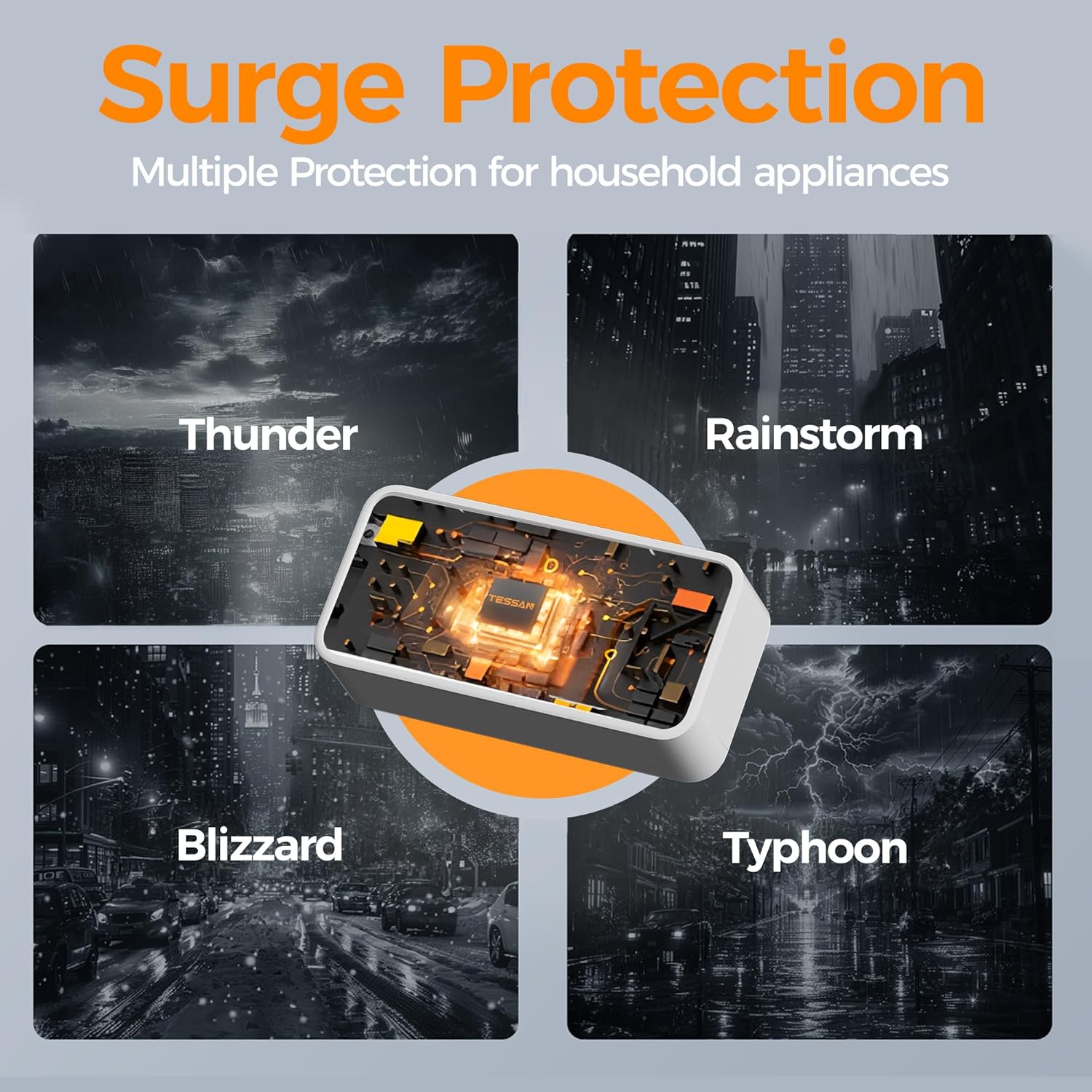 TESSAN Double Plug Adapter UK with 2 USB