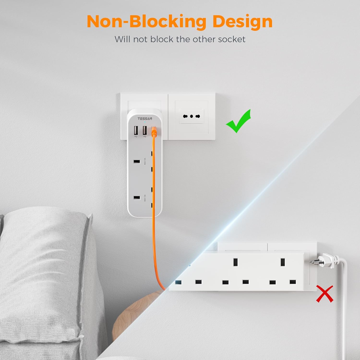 TESSAN 5-in-1 UK to Italy Adapter with USB-C