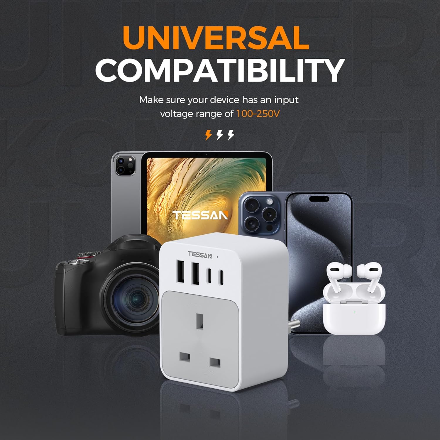 TESSAN UK to European Plug Adapter with USB Ports