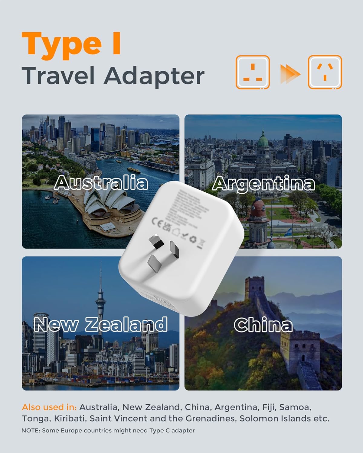 TESSAN 4 in 1 UK to Australia Plug Adapter