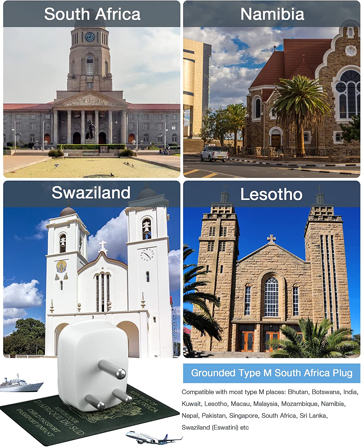 UK to South Africa Plug Adapter with 2 USB