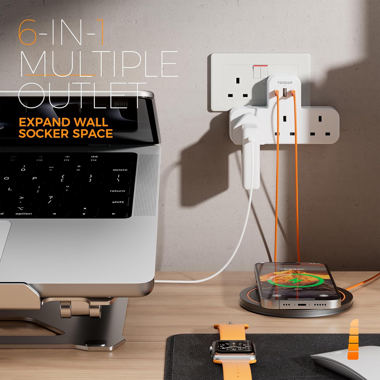 TESSAN UK Plug Extension Socket with 3 USB