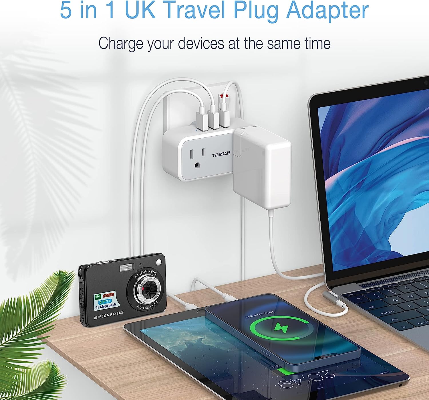 US to UK Plug Adapter 2 AC outlets 3 USB ports