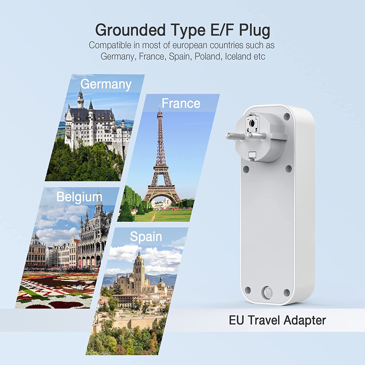 UK to European Plug Adapter with 3 USB 2 AC outlets