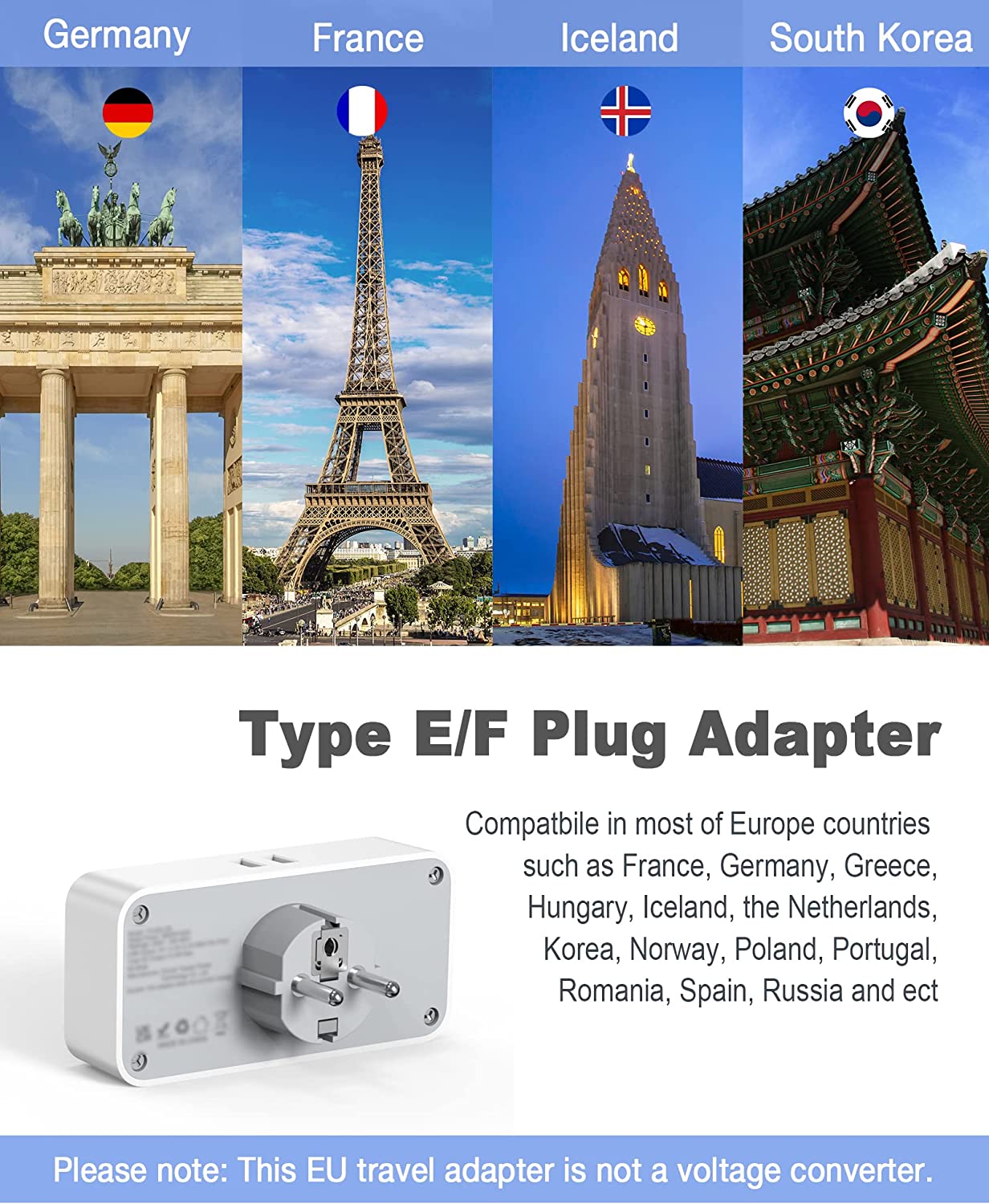 UK To European with 2 USB Ports
