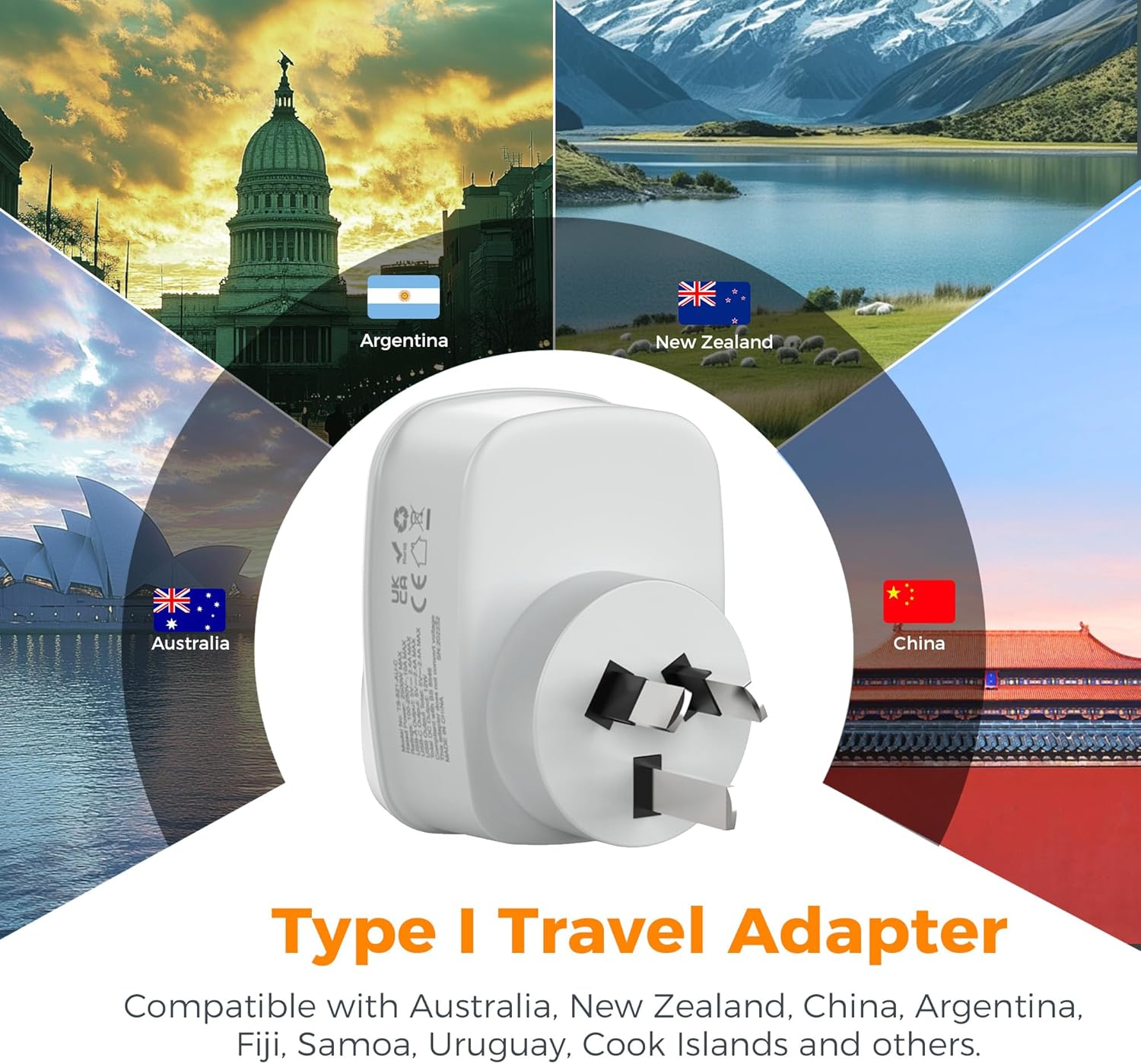 TESSAN UK to Australia Plug Adapter with USB