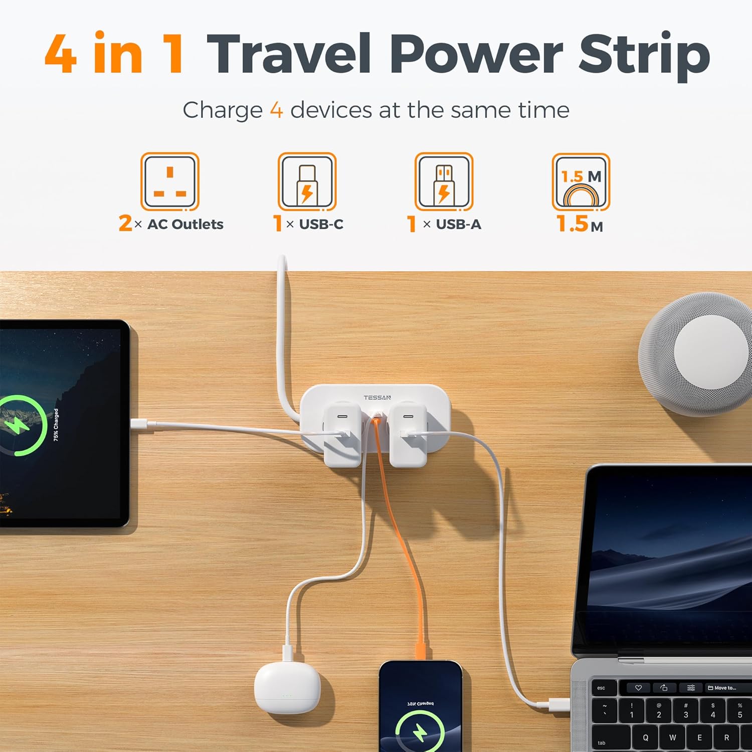 TESSAN 2 Way PD 20W Plug Extension Socket