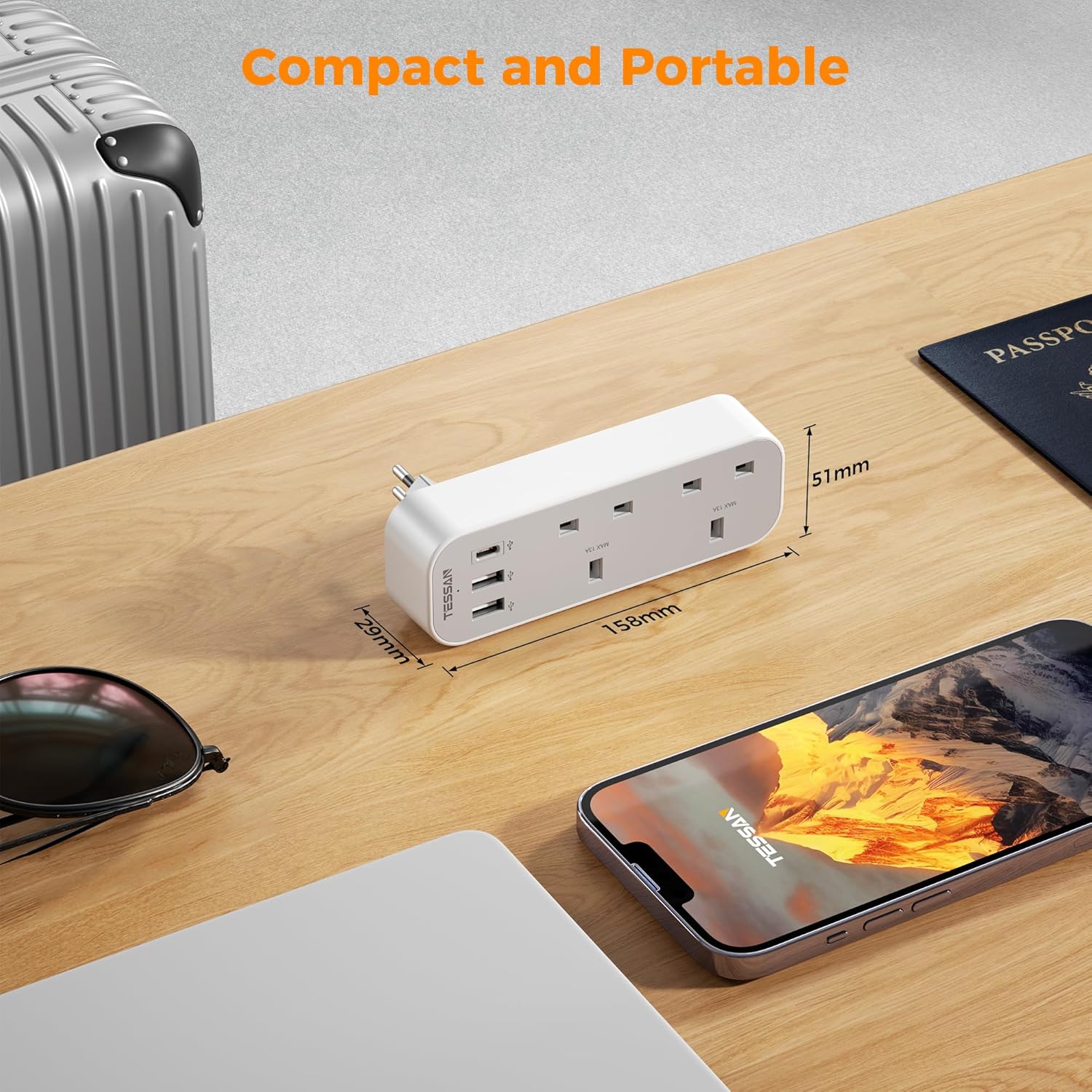 TESSAN 5-in-1 UK to Italy Adapter with USB-C