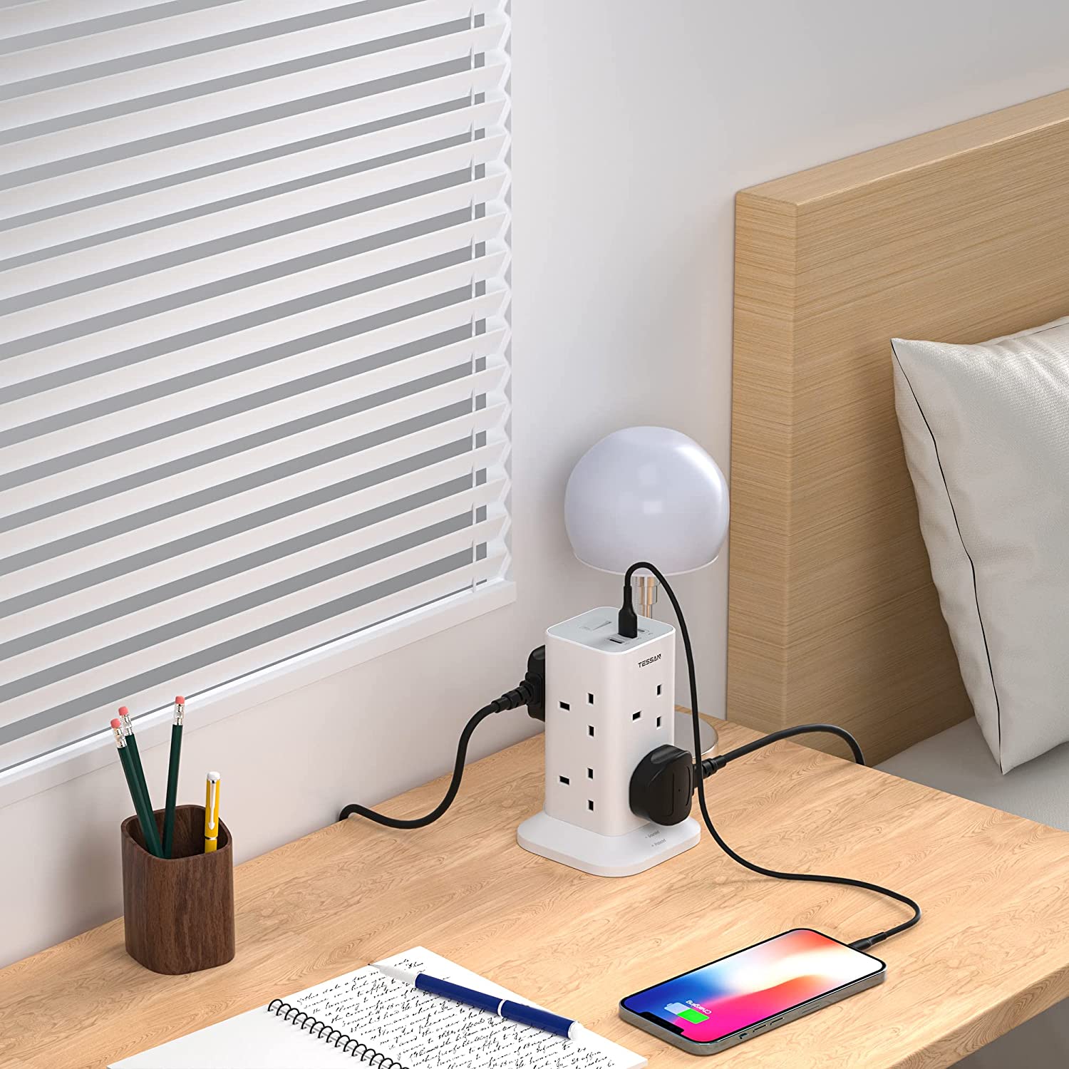 Power Strip Tower 8 Way Multi Plug Extension Sockets 2M Cord