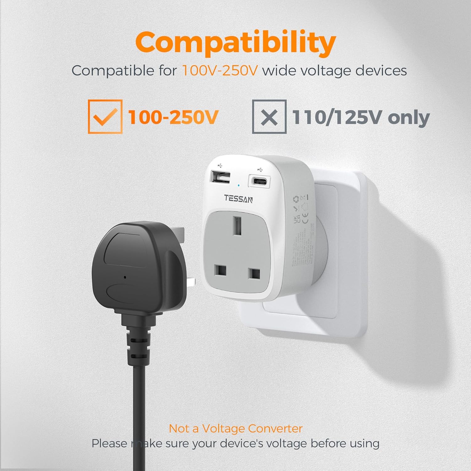 TESSAN UK to Australia Plug Adapter with USB
