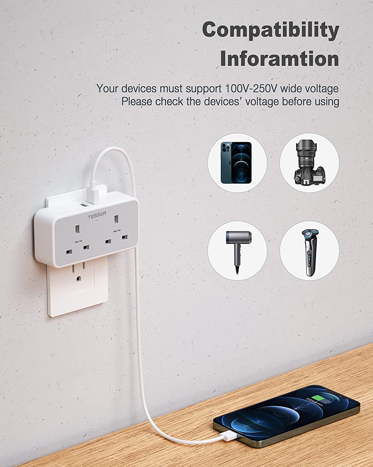 UK to US plug adaptor 2 Way Grounded USA Travel Adapter