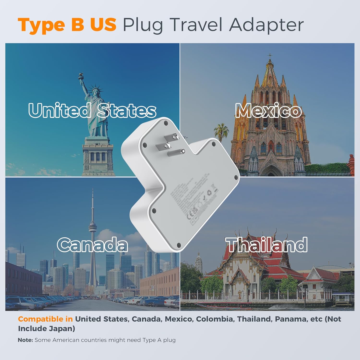TESSAN 5-in-1 UK to US Adapter with USB-C