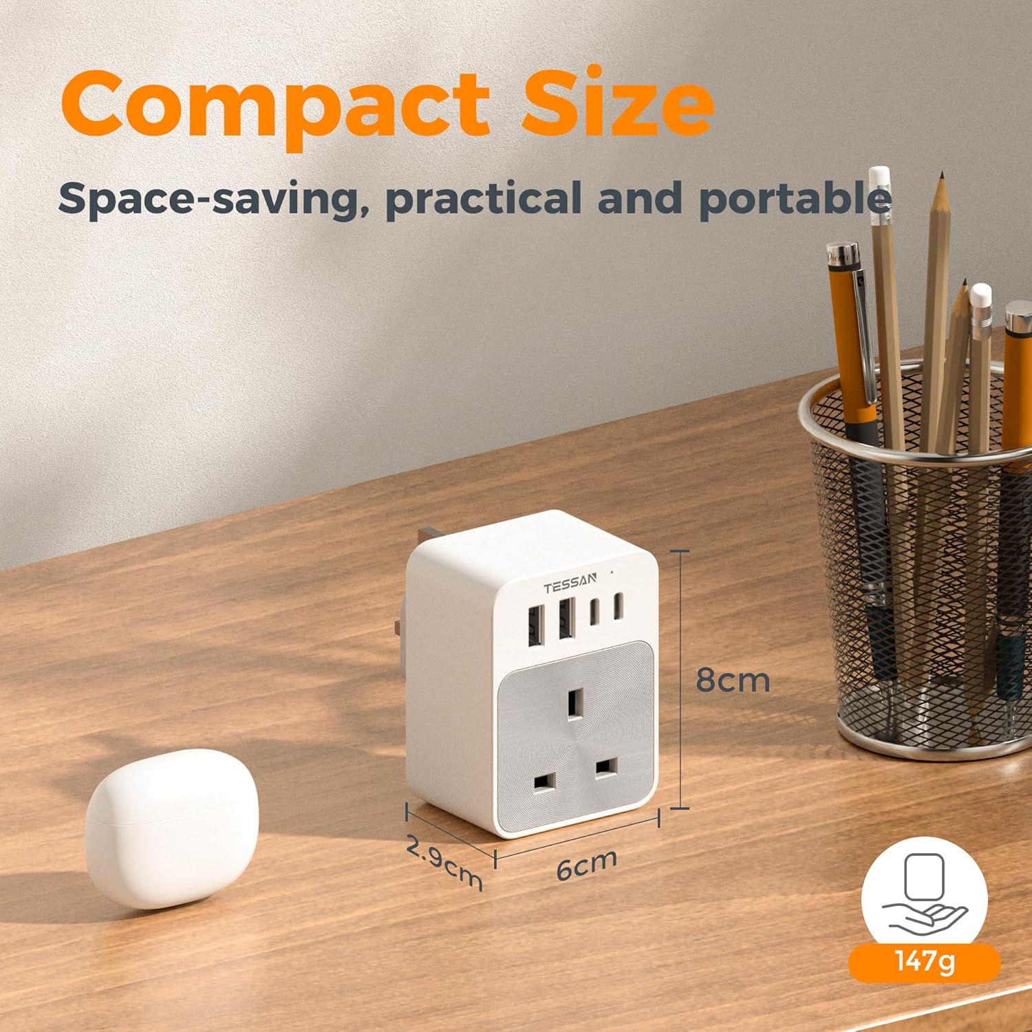 TESSAN UK Plug Adaptor with USB C