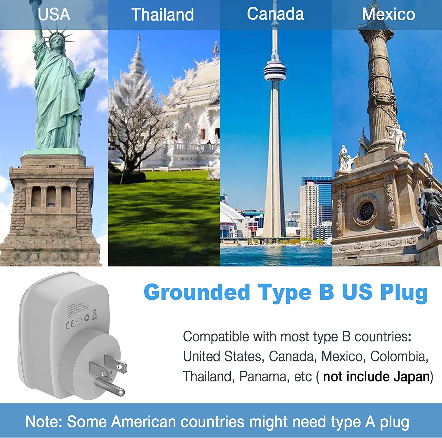 UK to USA Plug Adapter with 2 USB Ports 2 Pack
