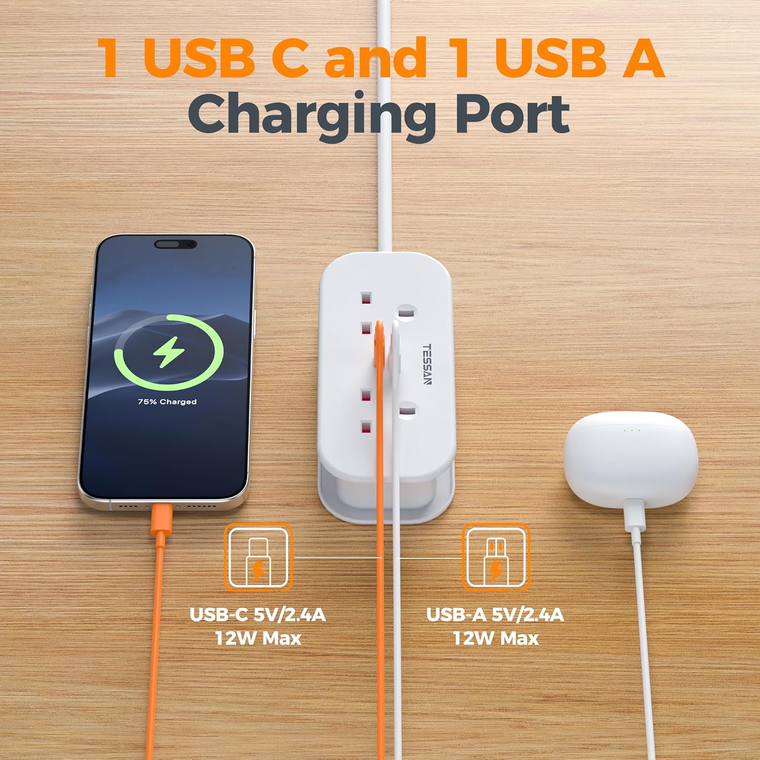 TESSAN 2 Way PD 20W Plug Extension Socket