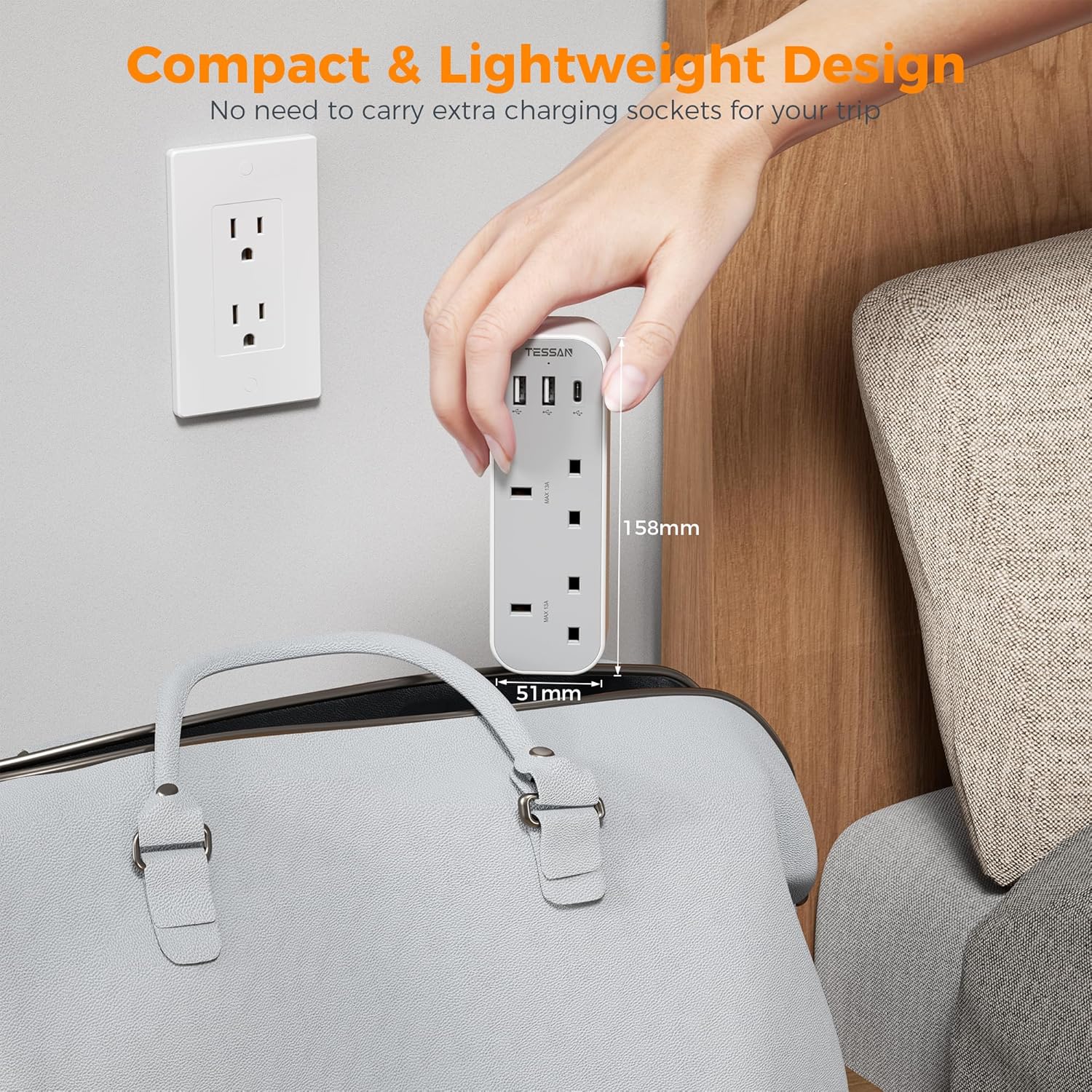 TESSAN 5-Port UK to US Adapter with USB-C