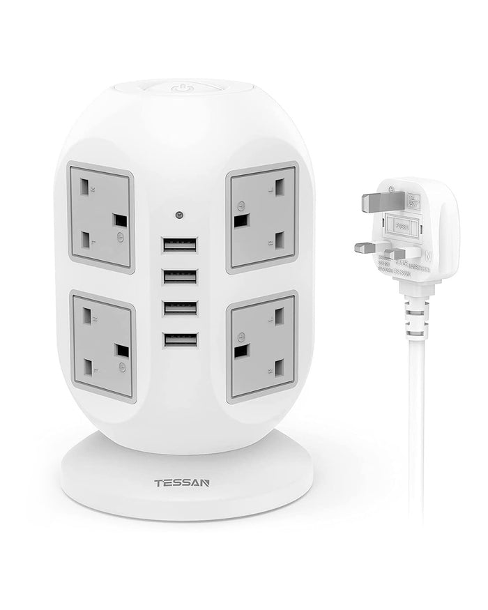 Surge Protector Power Strip Tower 3M Extension Cord With 8 Outlets 4 USB Ports