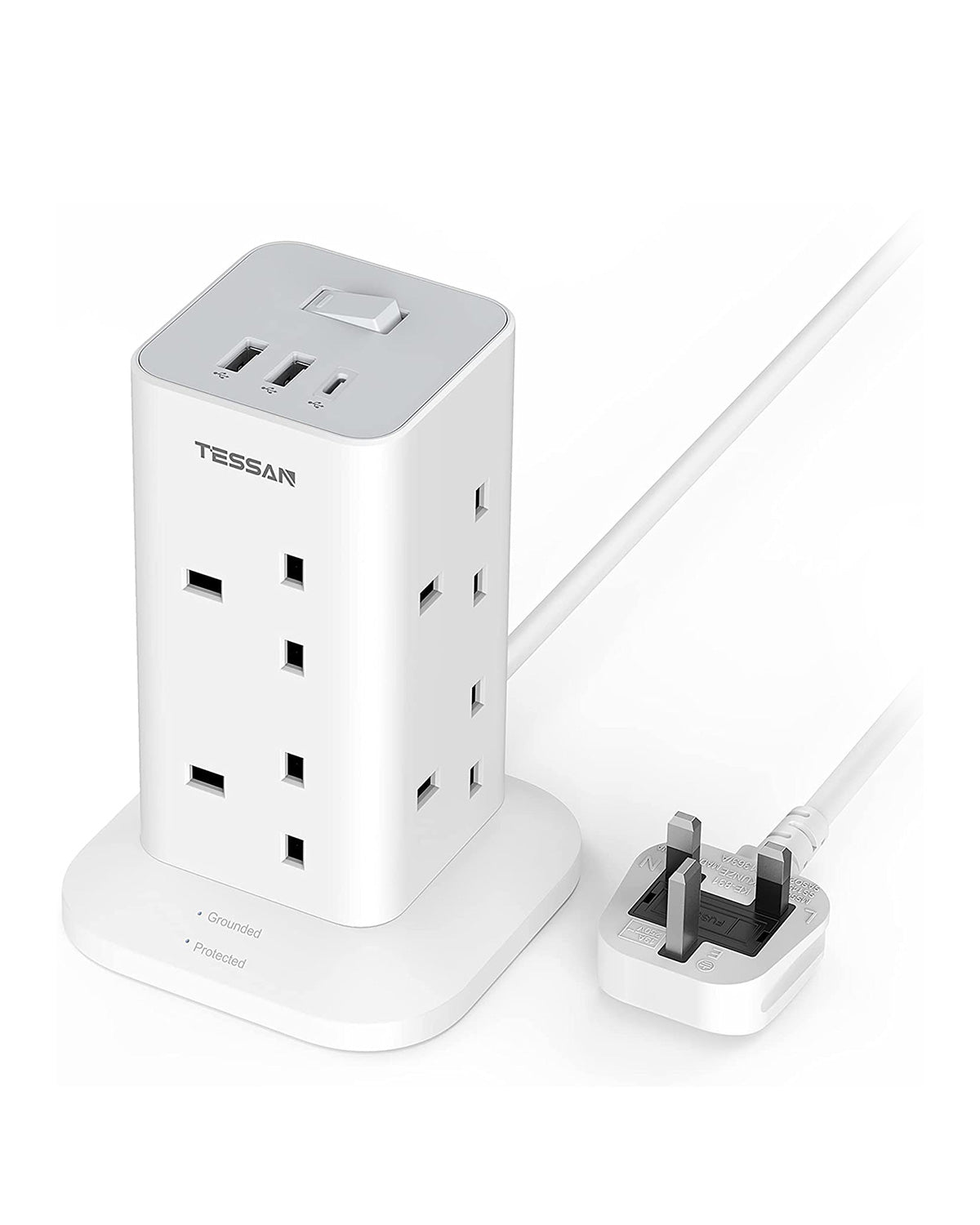 Power Strip Tower 8 Way Multi Plug Extension Sockets 2M Cord
