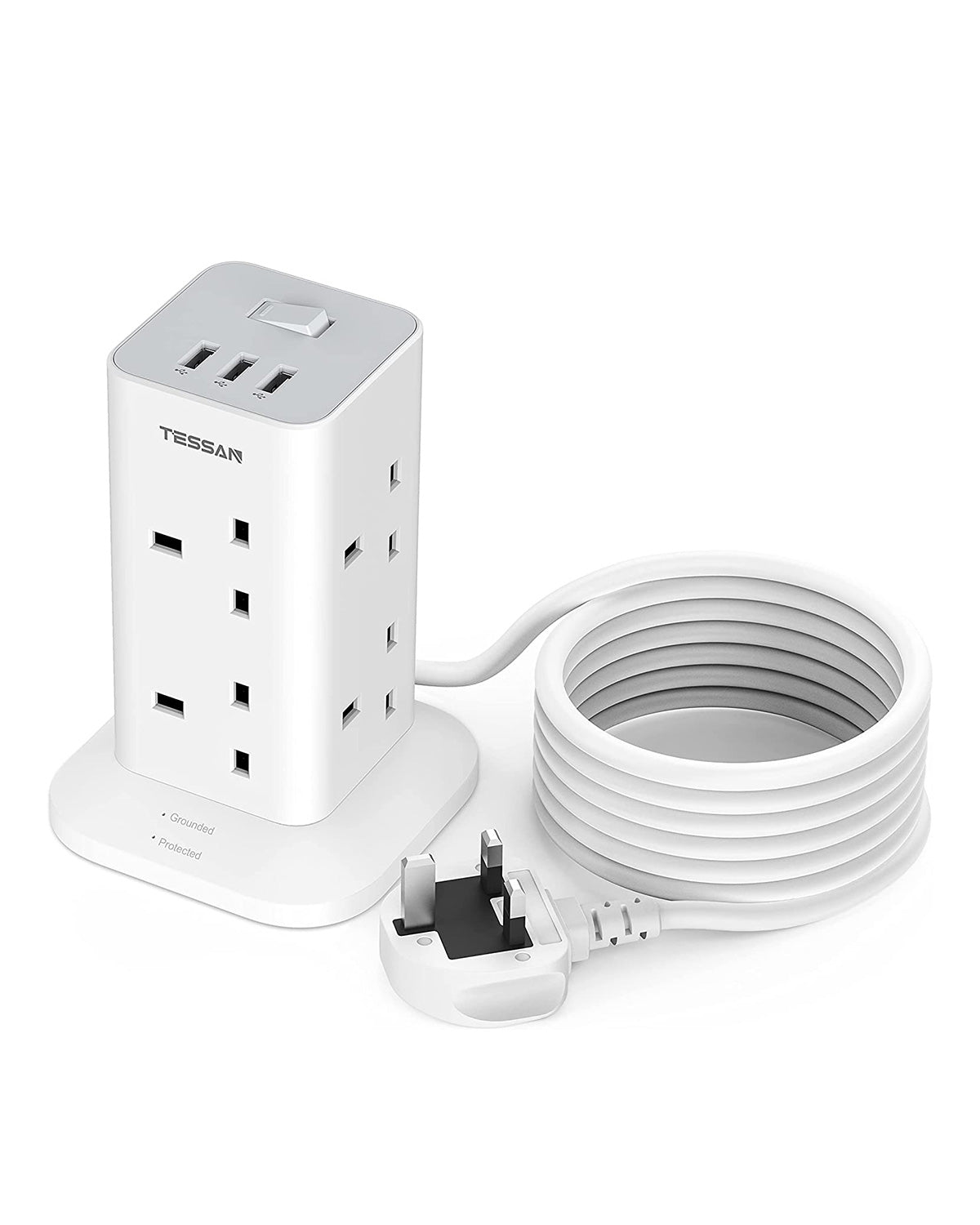 Power Strip Tower 3M Extension Cable 8 Way 3 USB Ports