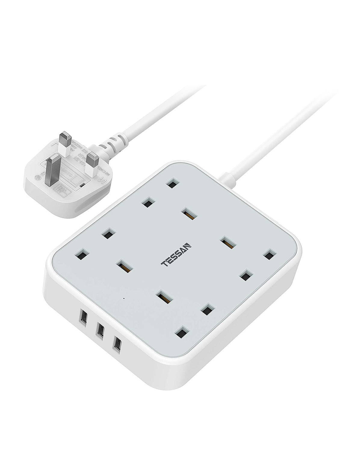 Power Strip 13A 4 Way Multi Plug Extension Cable with 2M Cord