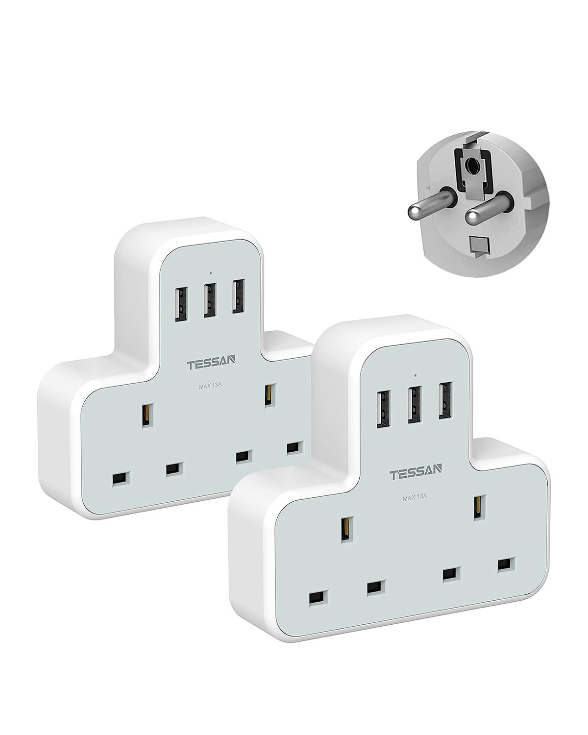 UK to European Plug Adapter with 3 USB