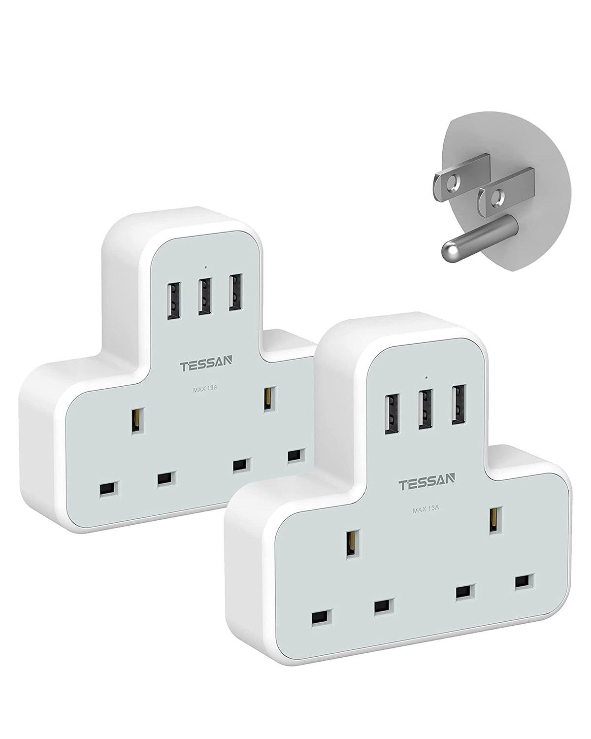UK to US Plug Adaptor 2 Pack USA Travel Adapter with 3 USB