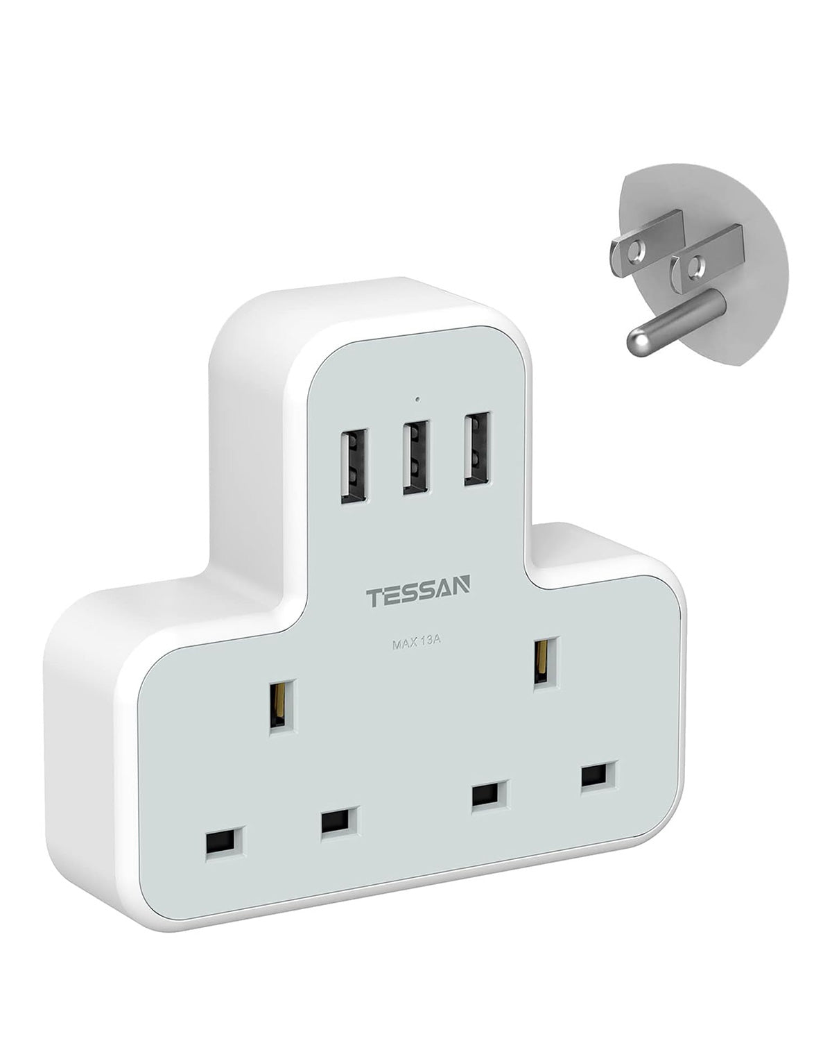 UK To USA Travel Adapter with 2 AC outlets 3 USB Ports