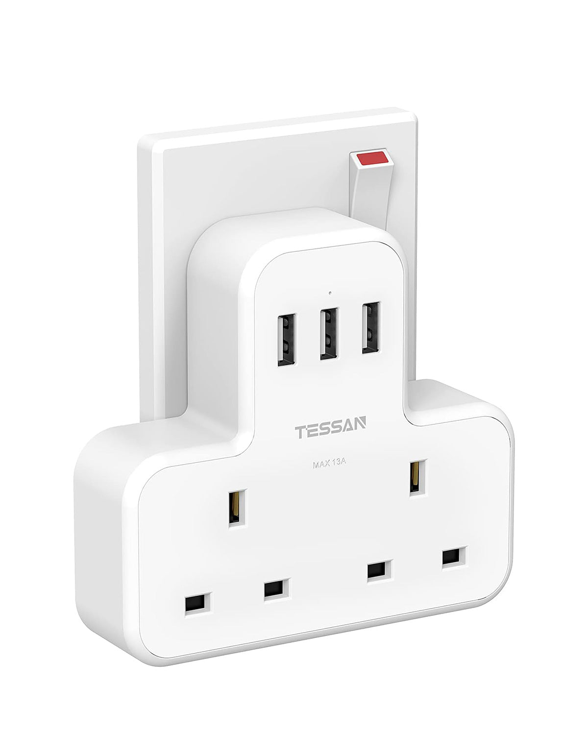 Multi Plug Extension 2 Way Plug Adapter 3 USB ports