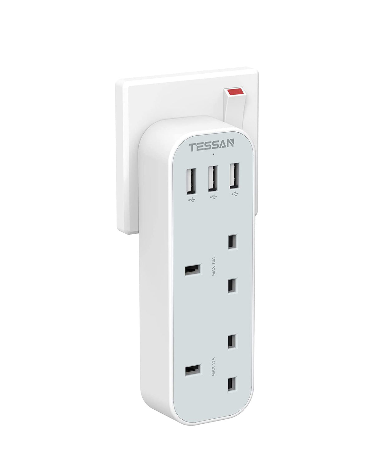 Multi Plug Extension Double Plug Adaptor with 2 Outlets and 3 USB Ports